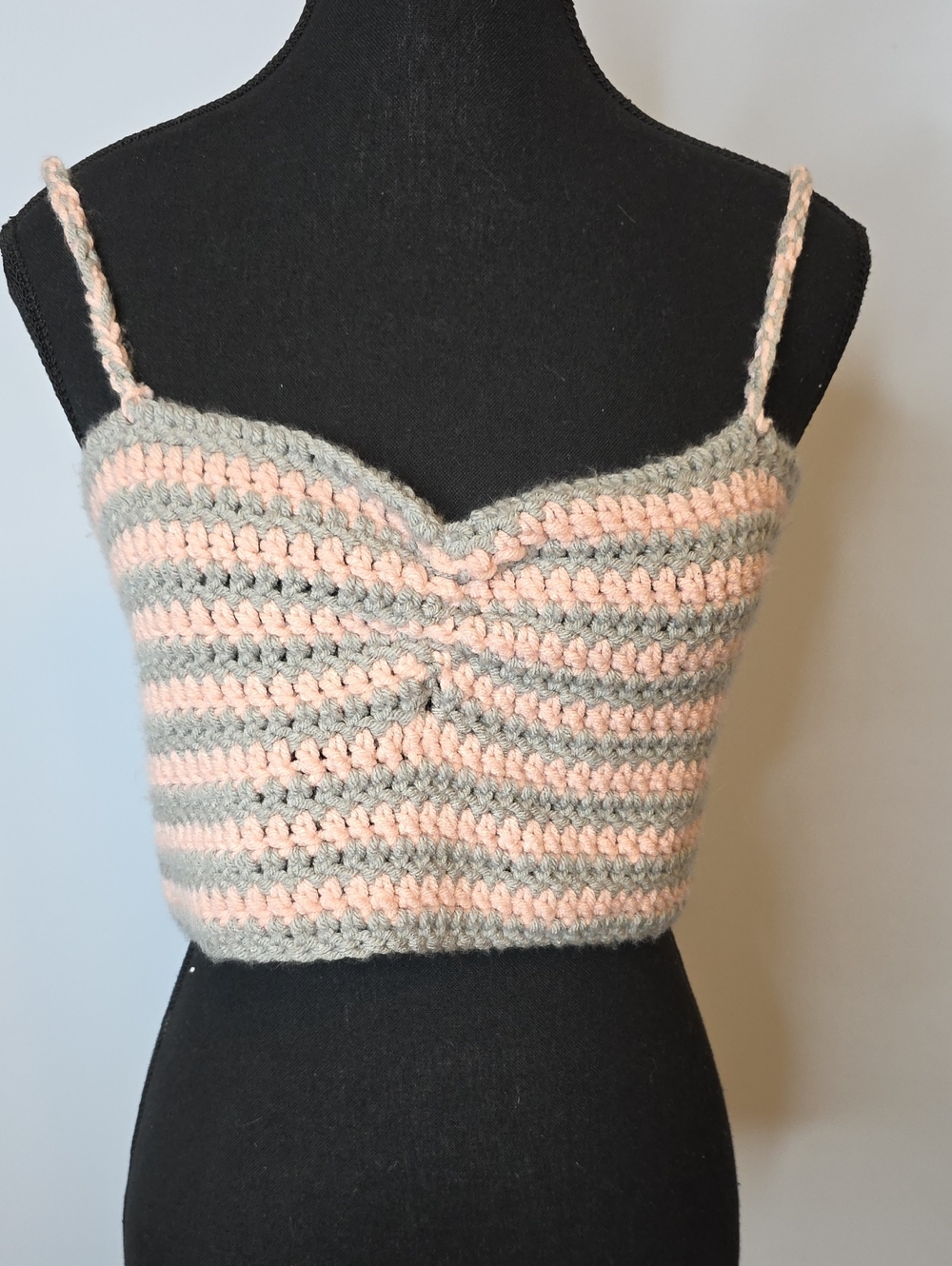 Handmade Crochet Striped Crop Top in Blush and Gray